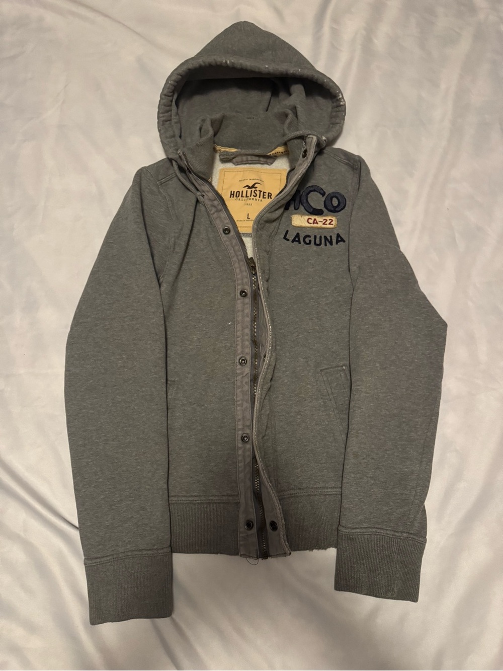 Hollister Gray Hooded Shirt Jacket with Laguna Patch